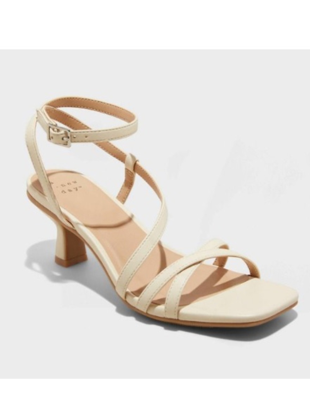 a new day Cream Strappy Square-Toe Mid Heel Sandals